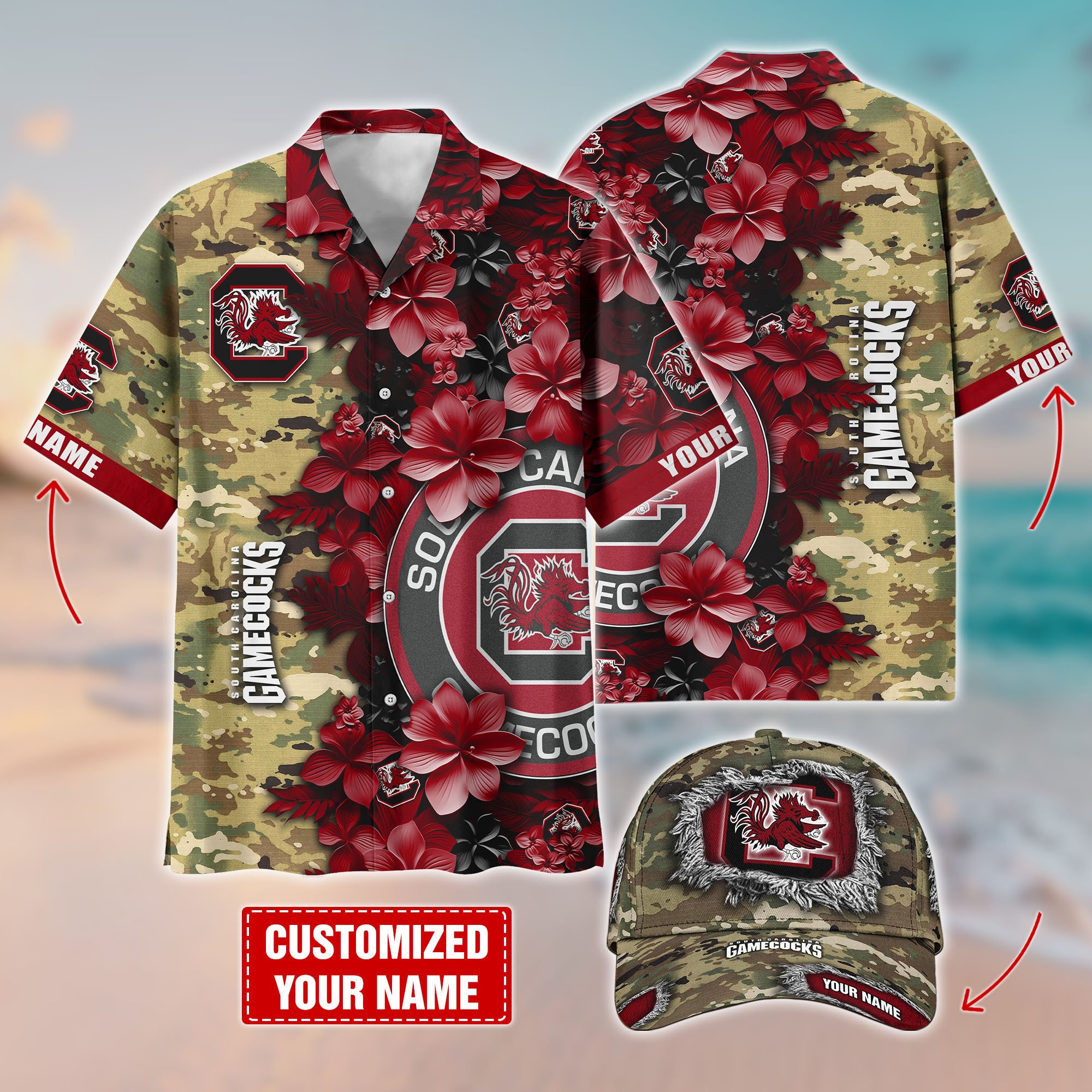 South Carolina Gamecocks Customized Cap And Hawaiian Shirt Hot Trending. Gift For Fan T58536